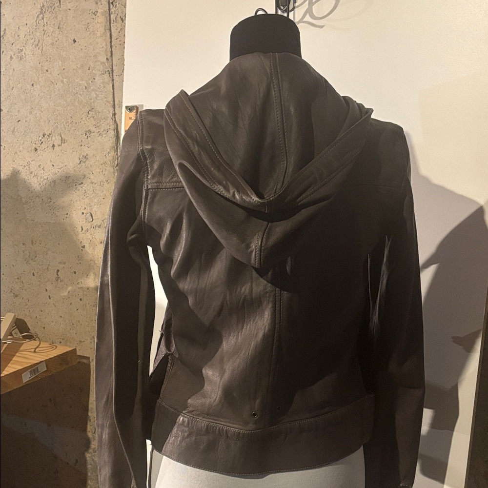 Mike & Chris Brown Leather Jacket with Hood - Picture 10 of 12
